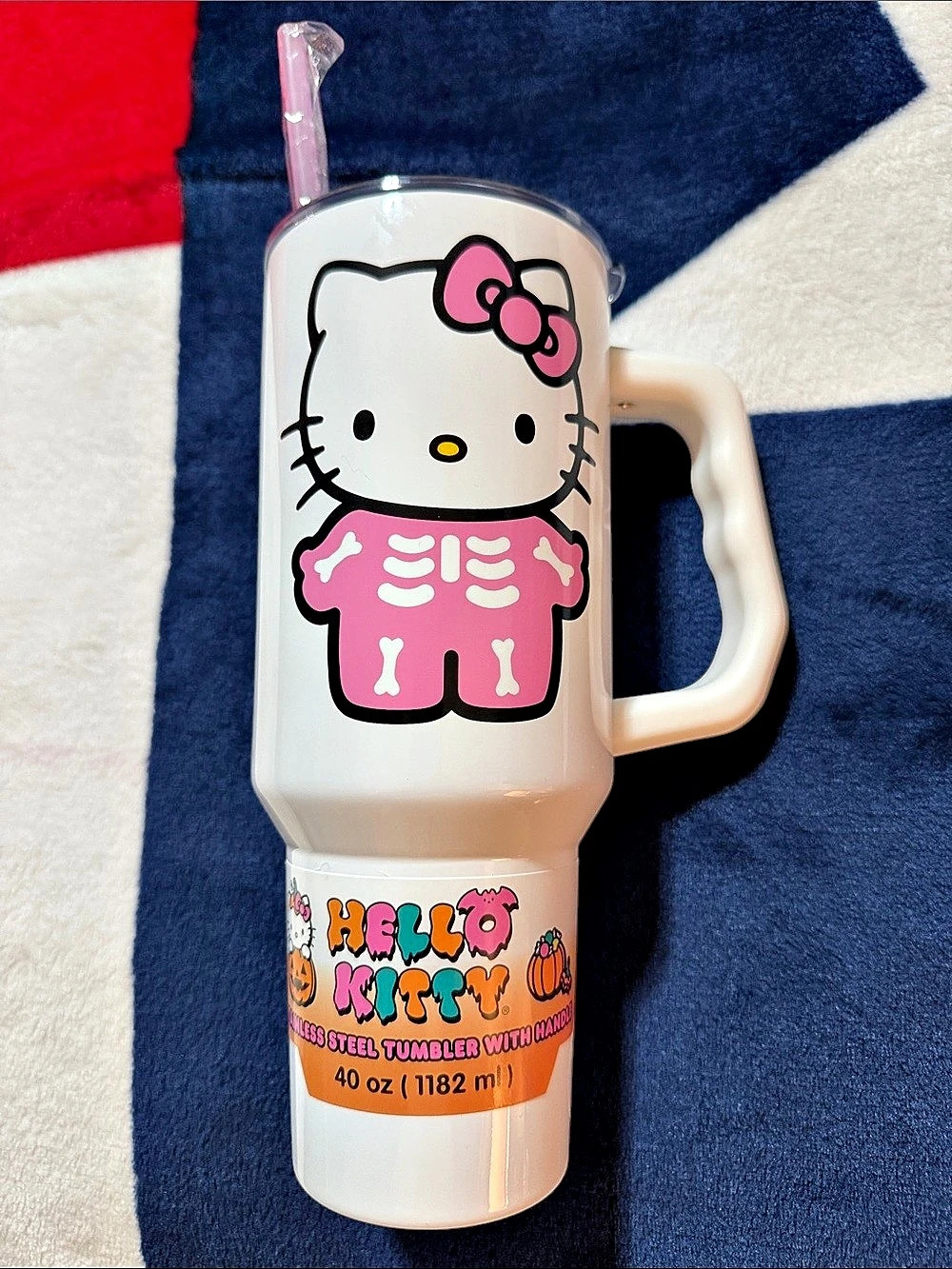 Sanrio Halloween Hello Kitty Skeleton 40 oz Double Walled Vacuum Set Tumbler Whi